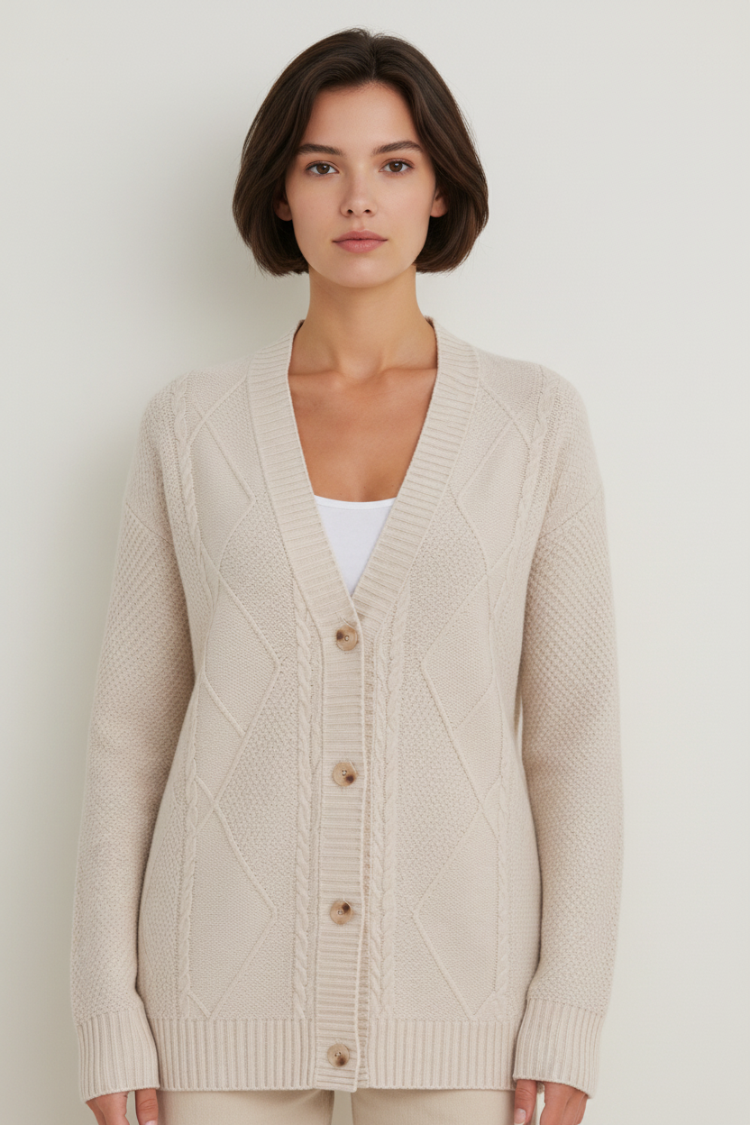Elegant Cable Knit | Women's Cardigan Sweater with V-Neck Design | Soft Knit for All-Day Comfort
