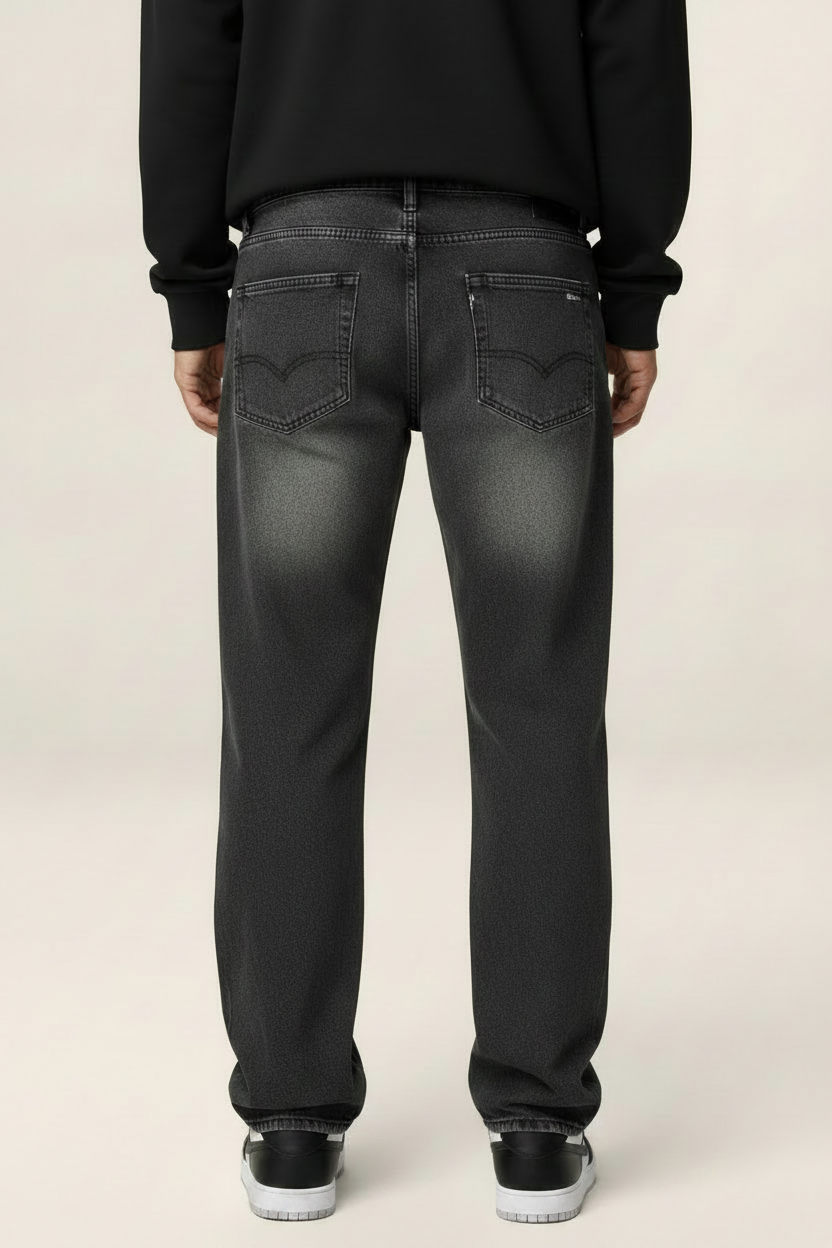 Men's Relaxed Fit Straight Leg Jeans – Vintage Washed Denim Trousers