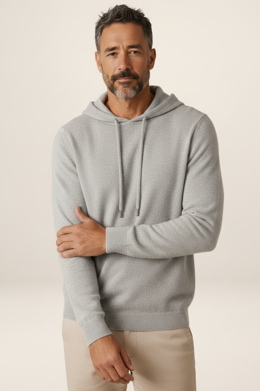 Men's Cashmere-Look Hooded Sweater - Knitted Pullover