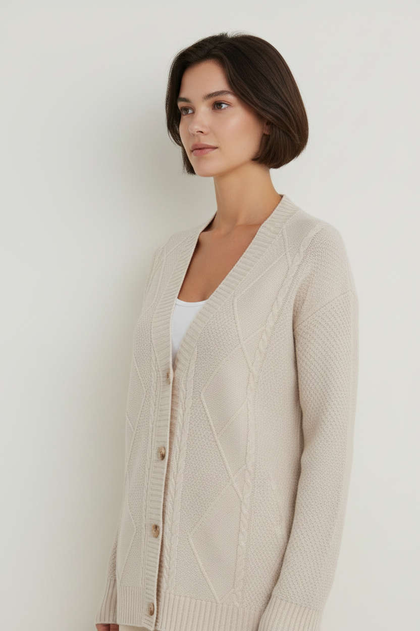 Elegant Cable Knit | Women's Cardigan Sweater with V-Neck Design | Soft Knit for All-Day Comfort