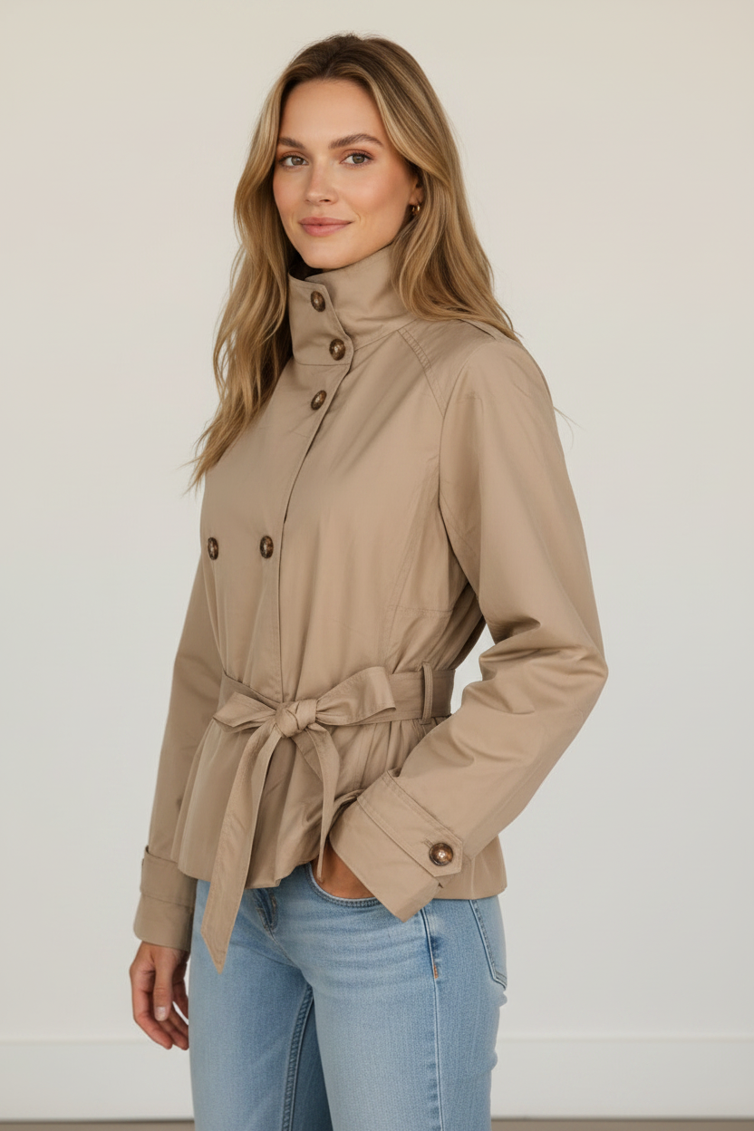 Elegant Women's Cropped Trench Jacket with Adjustable Belt | Versatile Layer for All Occasions