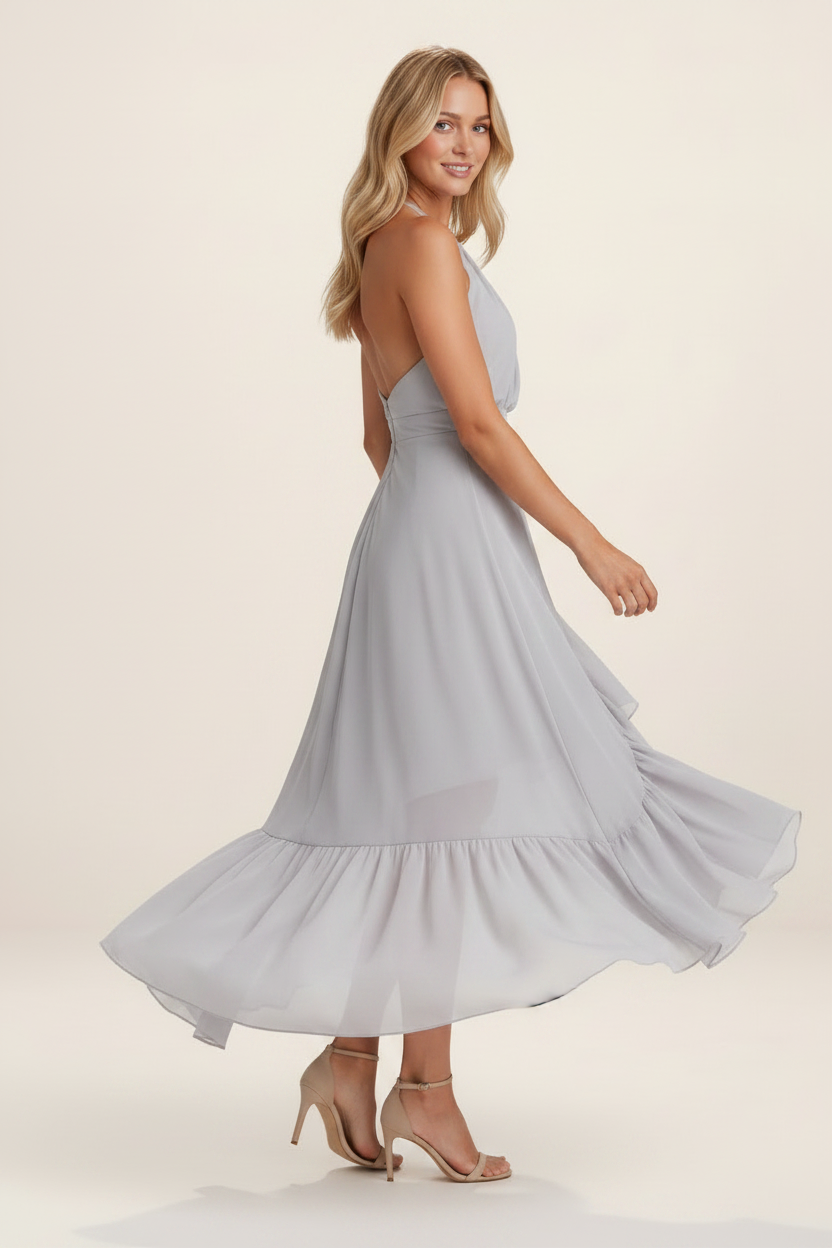 Midi Dress with Cascading Ruffle Hem | Flattering Fit for Special Occasions