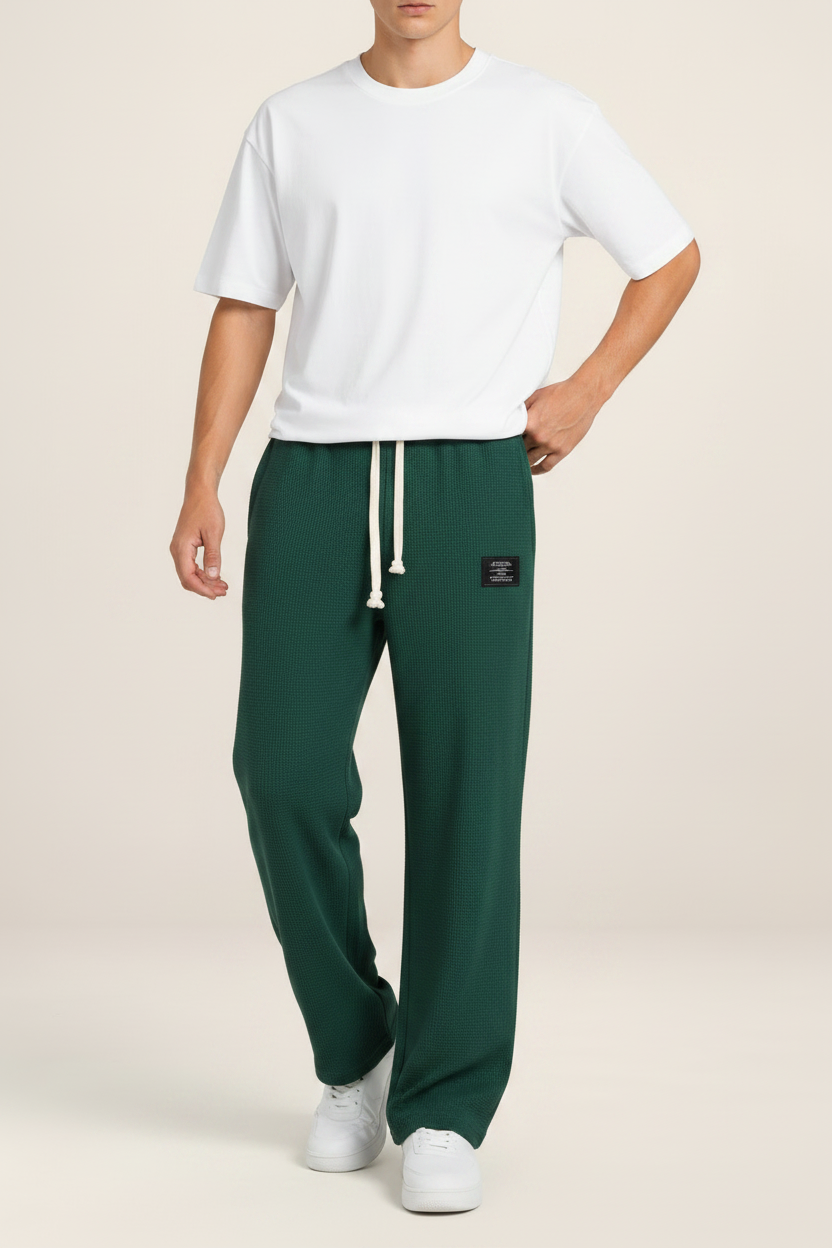 Men's Waffle Knit Drawstring Trousers – Relaxed Casual Lounge Fit
