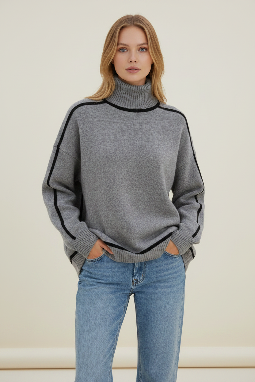 Elegant Oversized Roll Neck Jumper with Contrast Trim | Cozy Style for Effortless Everyday Wear