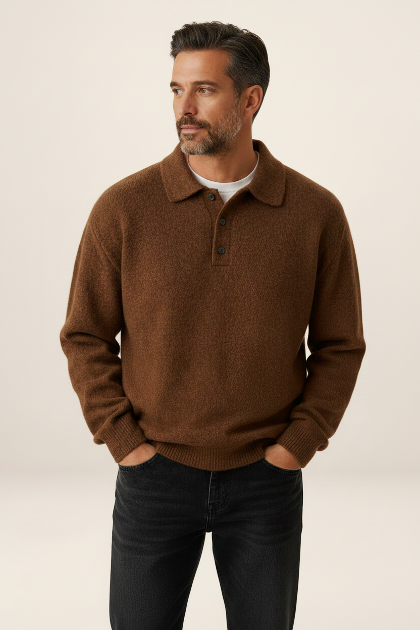 Men’s Long Sleeve Knit Polo Sweater