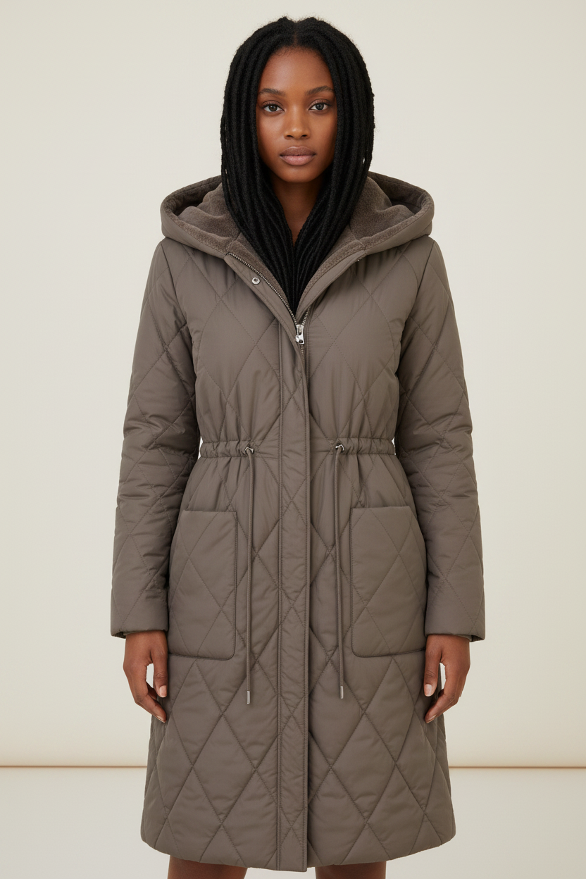 Elegant Winter Coat | Women's Long Quilted Puffer with Faux Fur Collar | Stylish Coverage for Cold Days