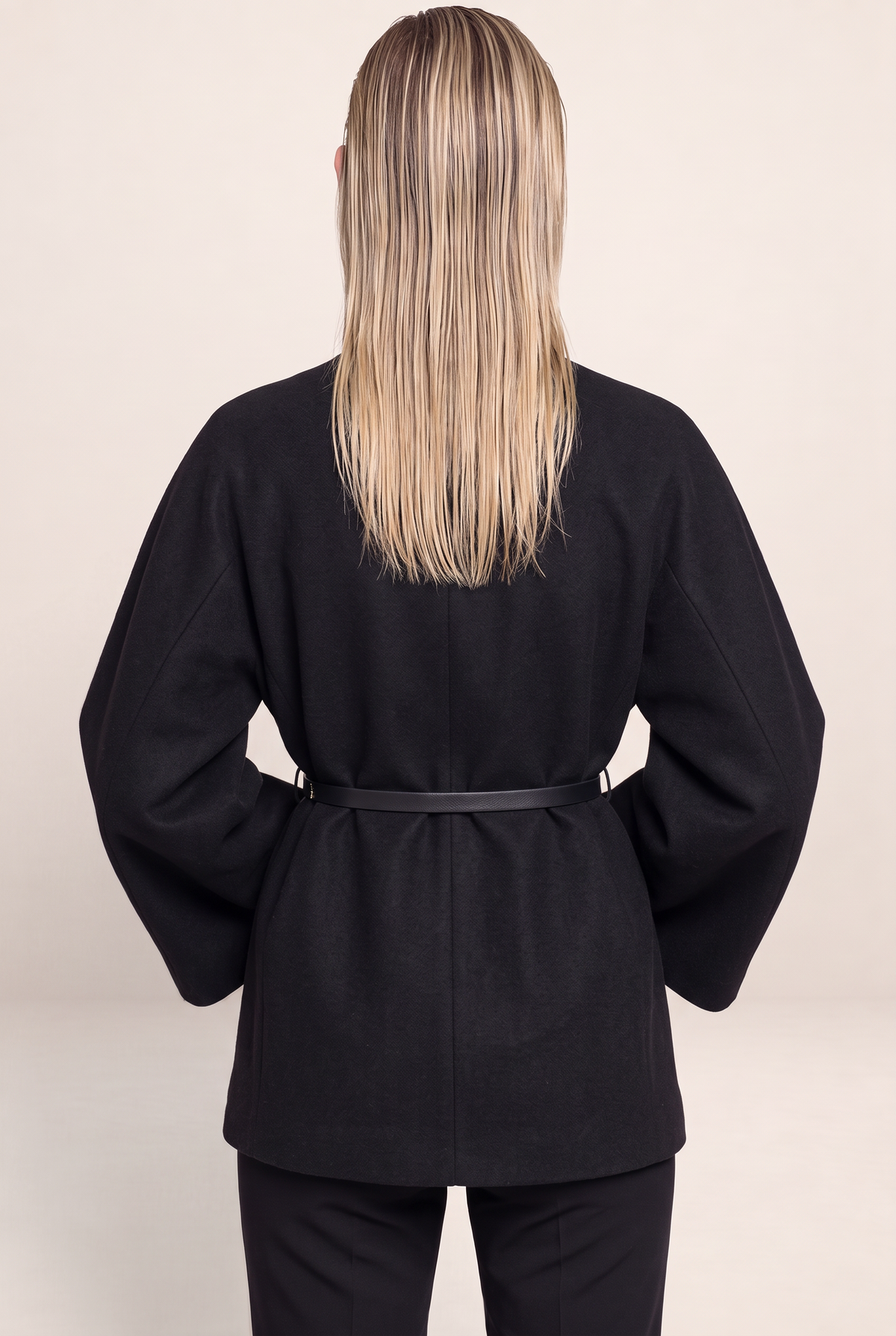 Women’s Belted Cape Jacket – High Neck Flared Sleeve Coat
