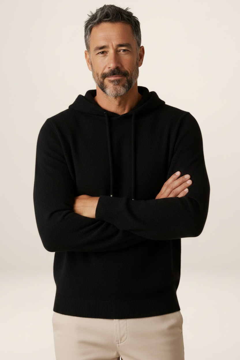 Men's Cashmere-Look Hooded Sweater - Knitted Pullover