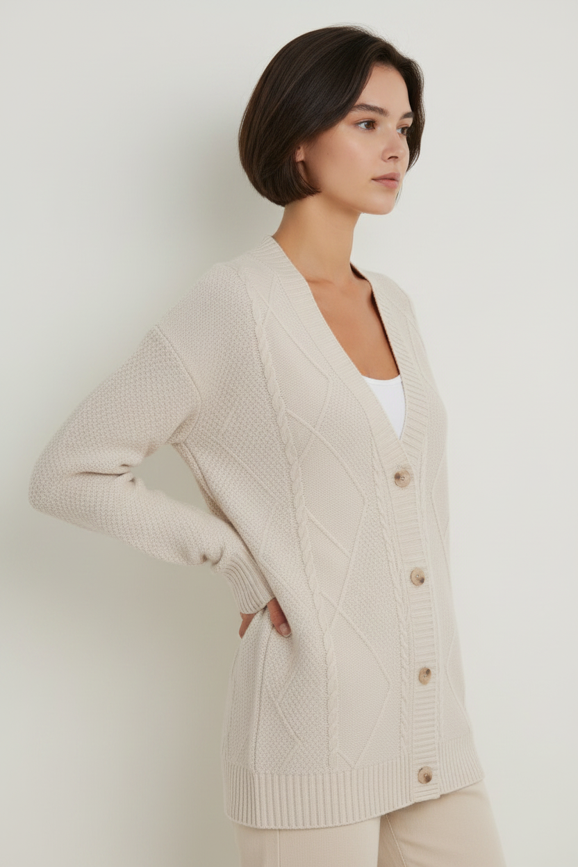 Elegant Cable Knit | Women's Cardigan Sweater with V-Neck Design | Soft Knit for All-Day Comfort