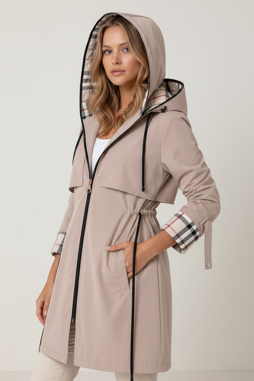 Stylish Women's Hooded Long Jacket with Adjustable Waist for Comfort