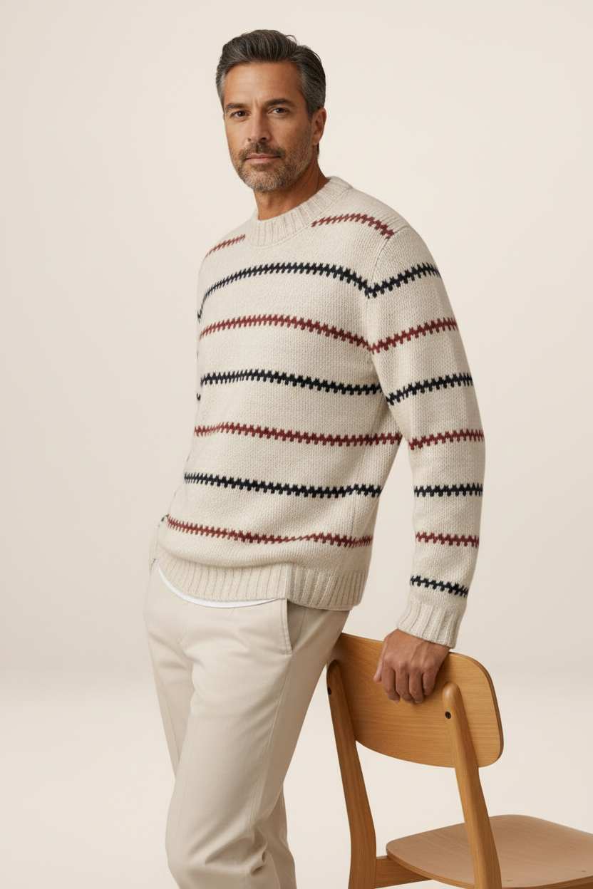 Men's Striped Knit Crewneck Sweater