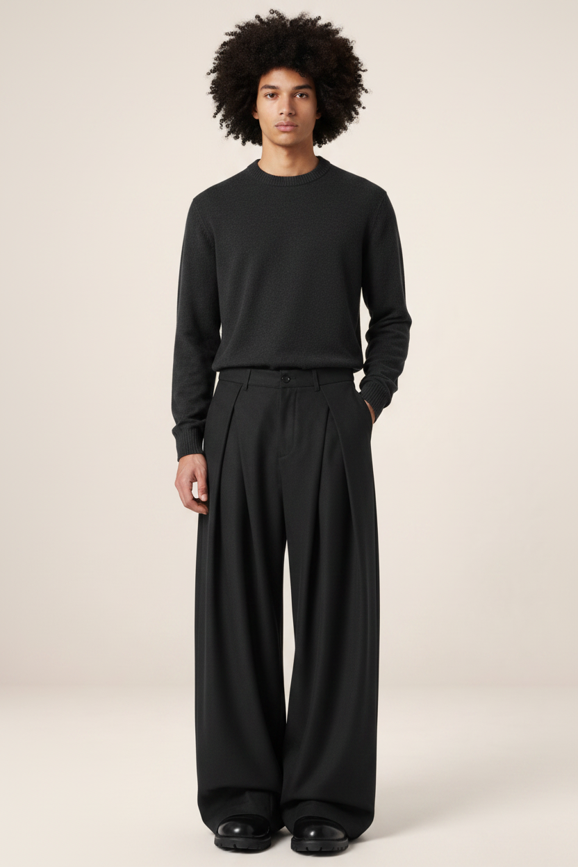 Men’s Wide Leg Trousers – Pleated Tailored Baggy Fit