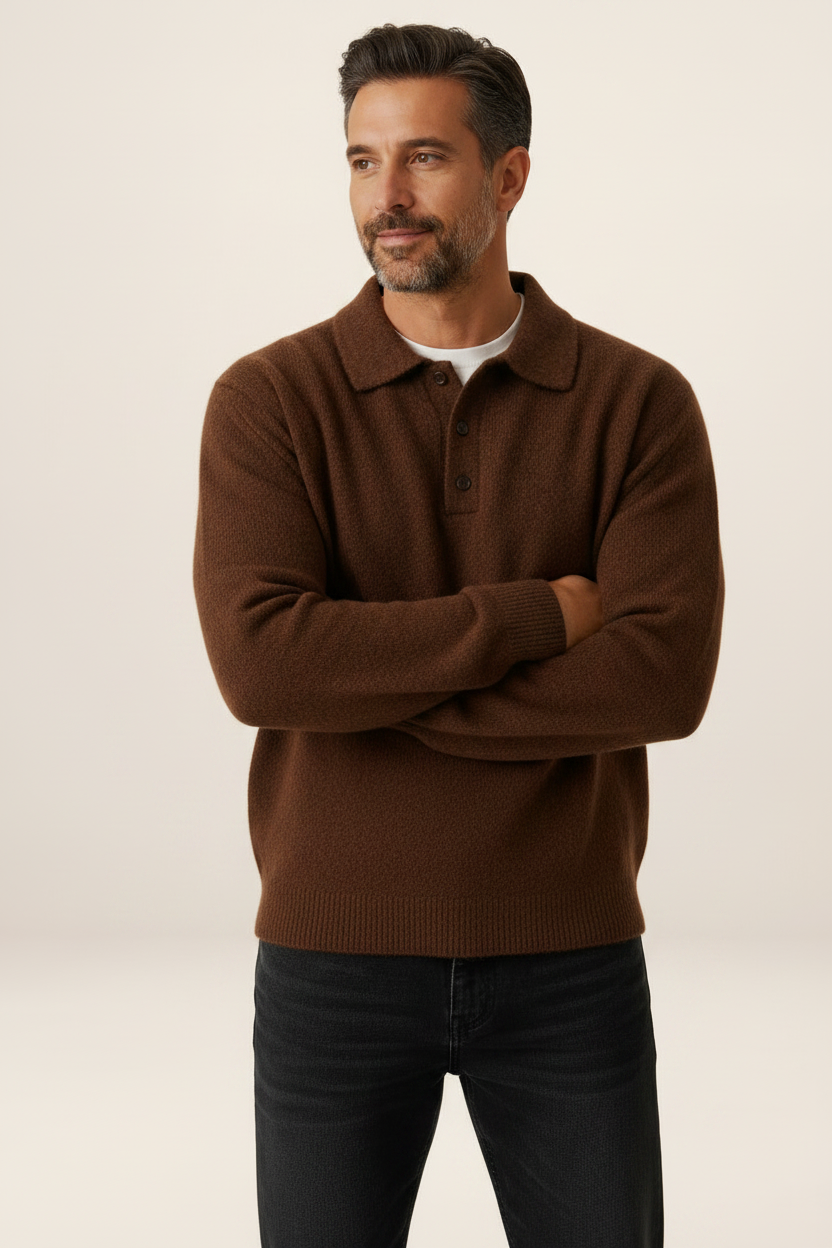 Men’s Long Sleeve Knit Polo Sweater