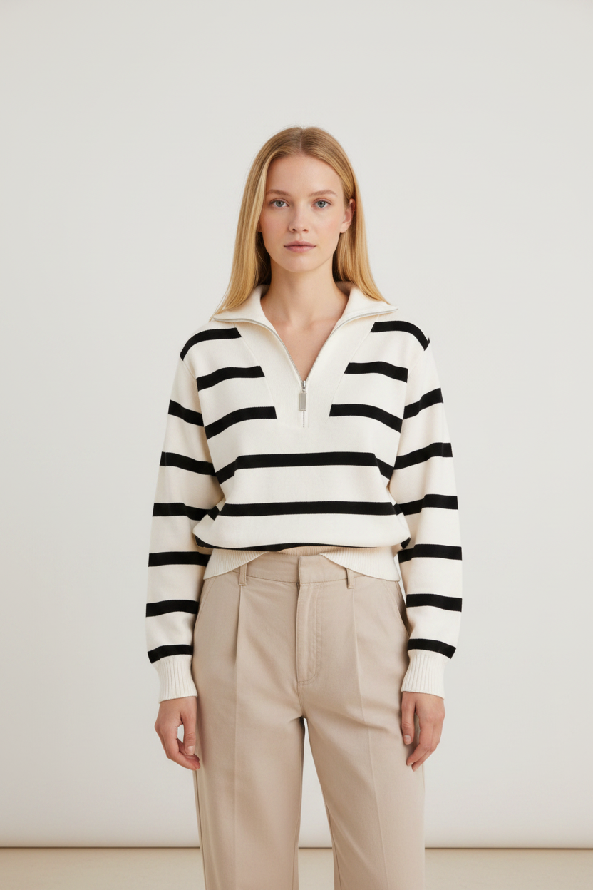 Chic Knitwear | Women's Jumper with Half-Zip Design | Relaxed Fit for Effortless Style