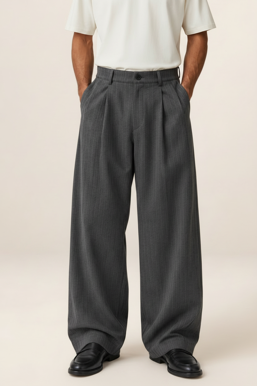 Men’s Pinstripe Wide Leg Trousers – Baggy Tailored Pants