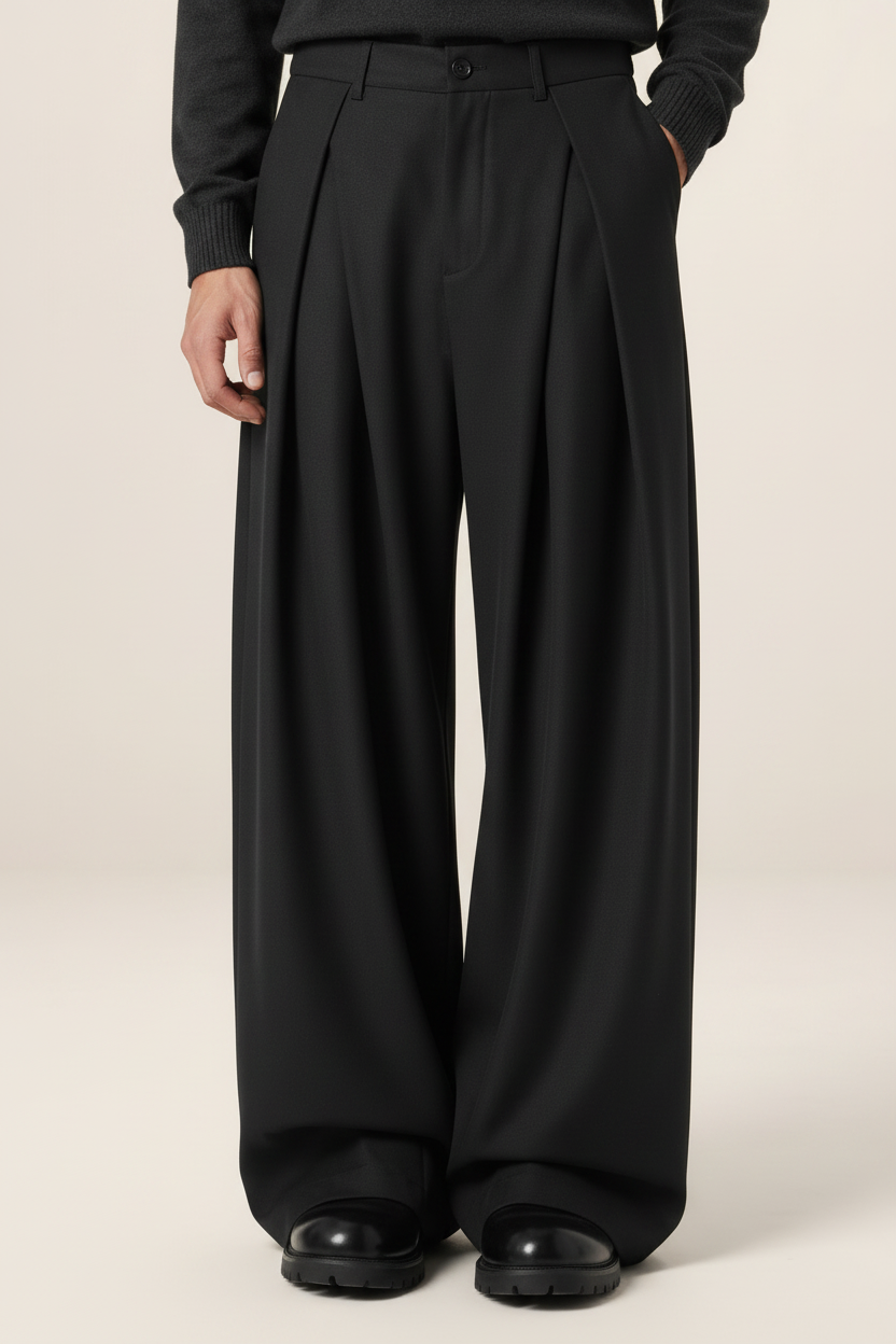 Men’s Wide Leg Trousers – Pleated Tailored Baggy Fit