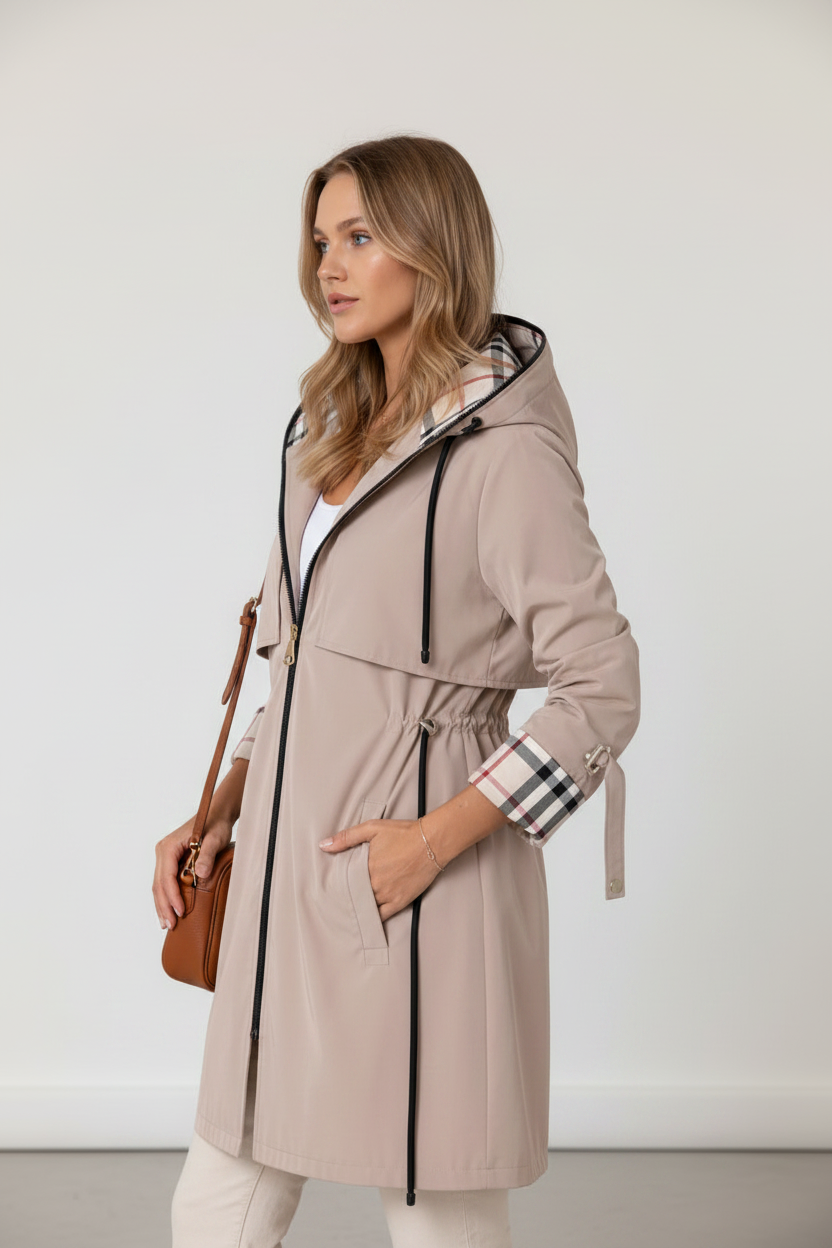 Stylish Women's Hooded Long Jacket with Adjustable Waist for Comfort