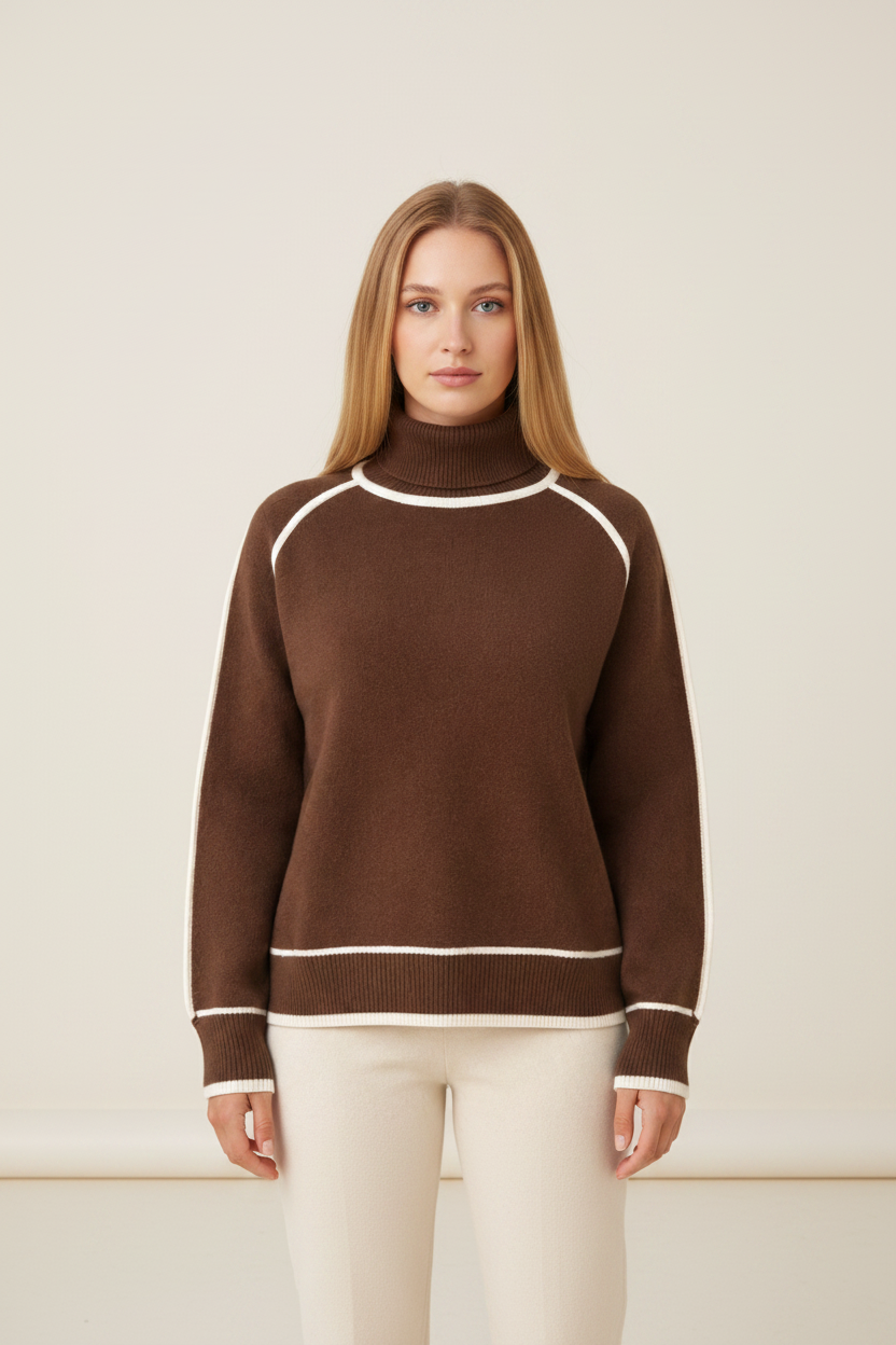 Cozy Knitwear | Women's Jumper with Roll Neck & Contrast Trim | Relaxed Fit for Effortless Cold-Weather Styling