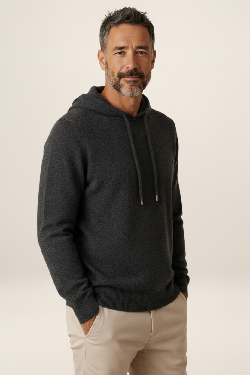 Men's Cashmere-Look Hooded Sweater - Knitted Pullover