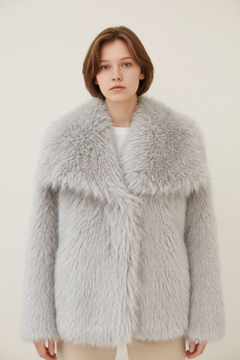 Elegant Winter Coat | Women's Faux Fur Jacket with Oversized Shawl Collar | Luxurious Comfort for Special Occasions