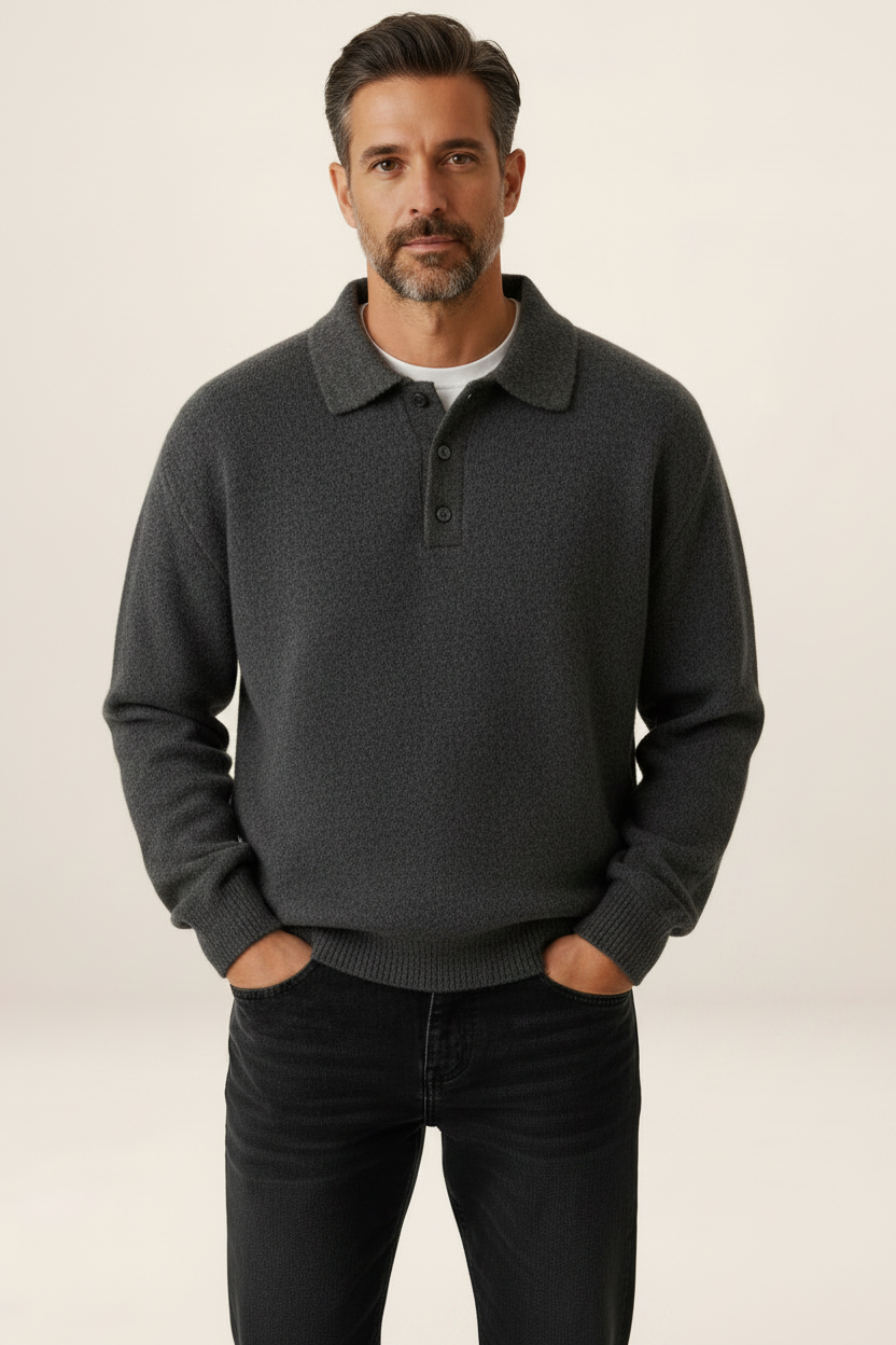Men’s Long Sleeve Knit Polo Sweater