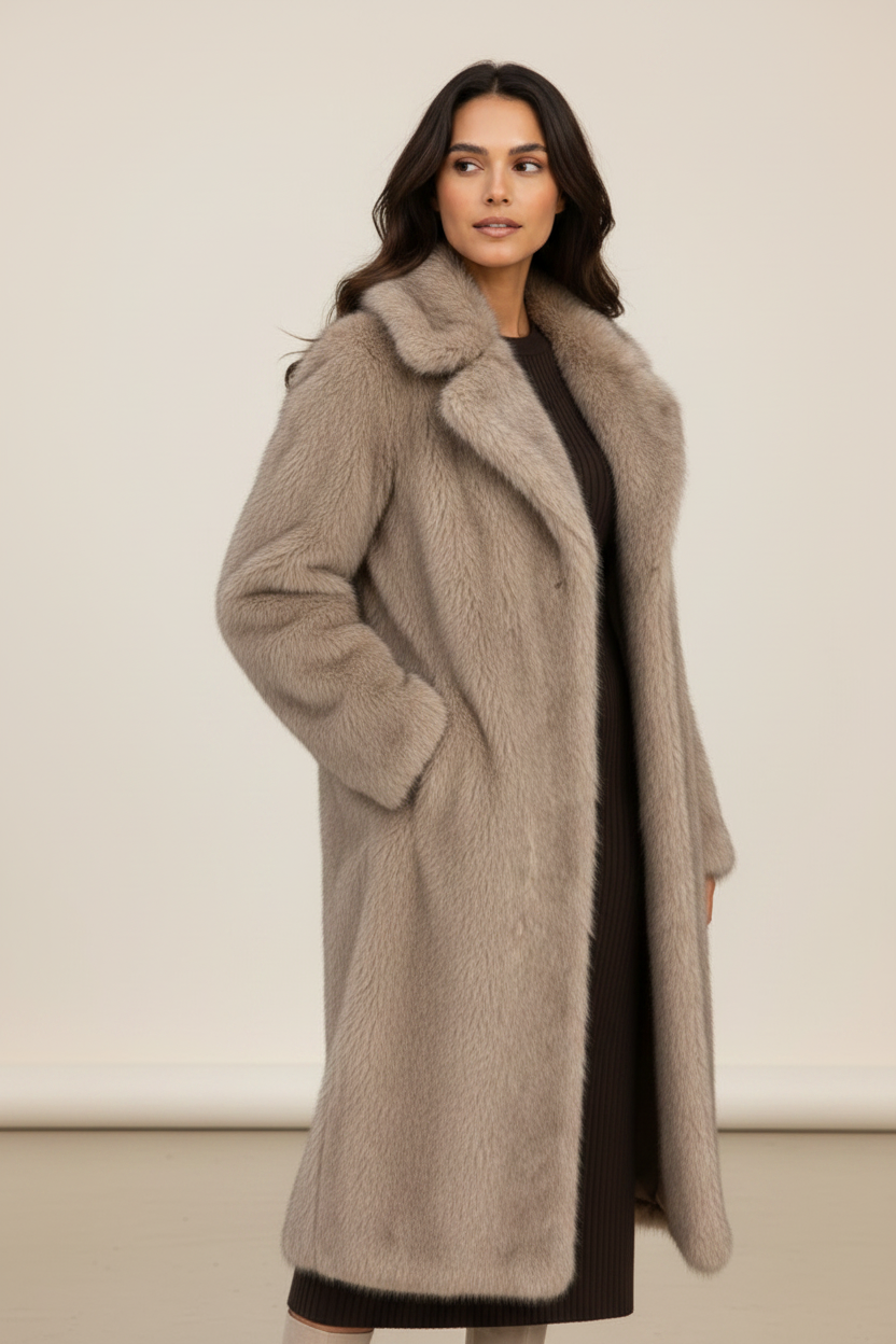 Elegant Winter Coat | Women's Faux Fur Long Coat with Plush Texture | Oversized Design for Cozy Warmth