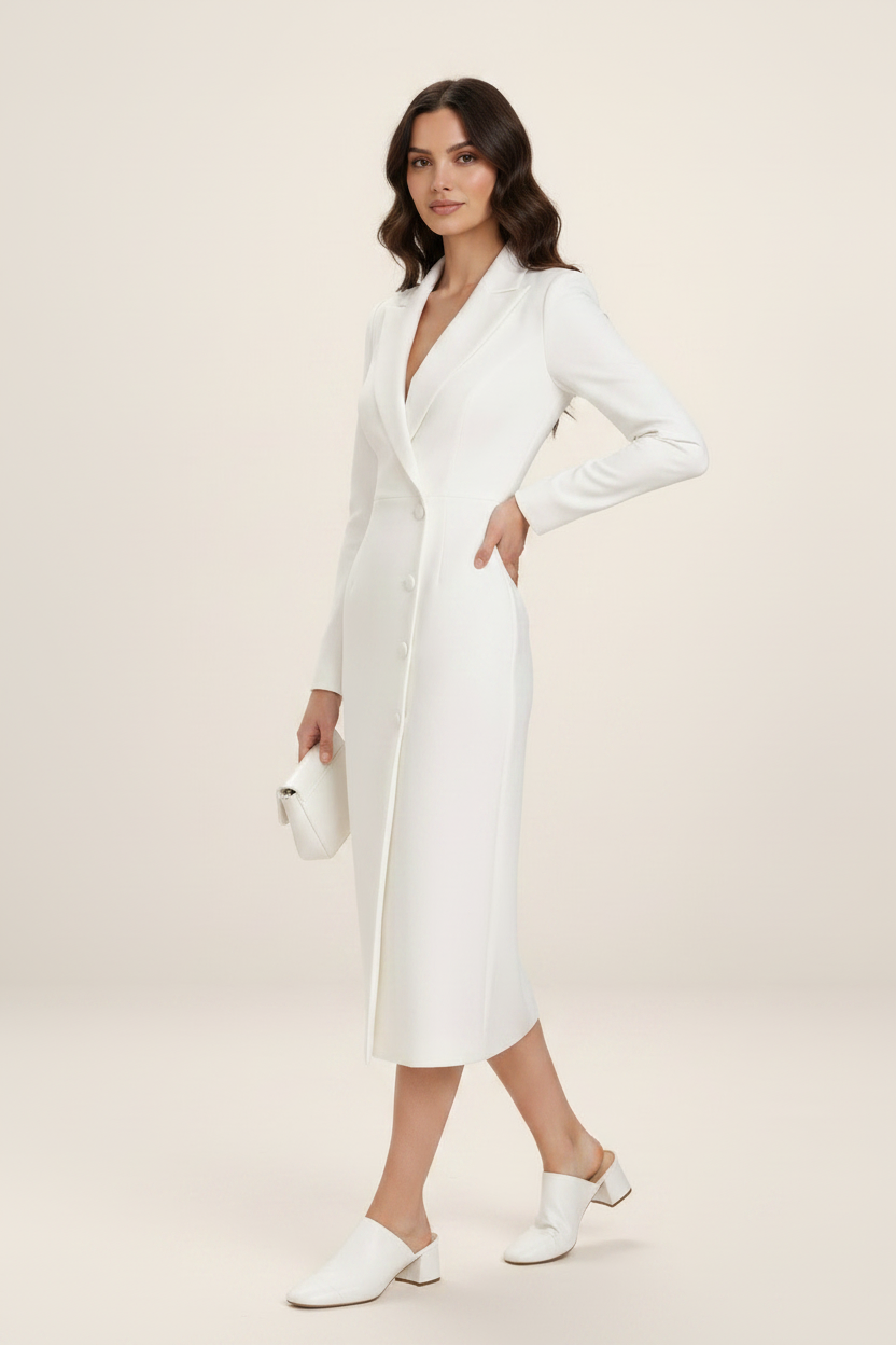 Elegant Midi Dress | Women's Tailored Blazer Style with Button-Front Detail | Sophisticated Look for Special Occasions