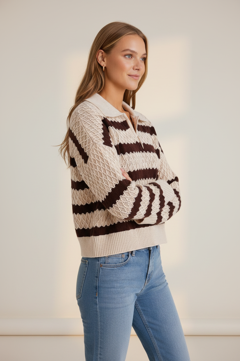 Everyday Essentials | Women's Jumper with Textured Knit & Striped Design | Relaxed Fit for Timeless Style