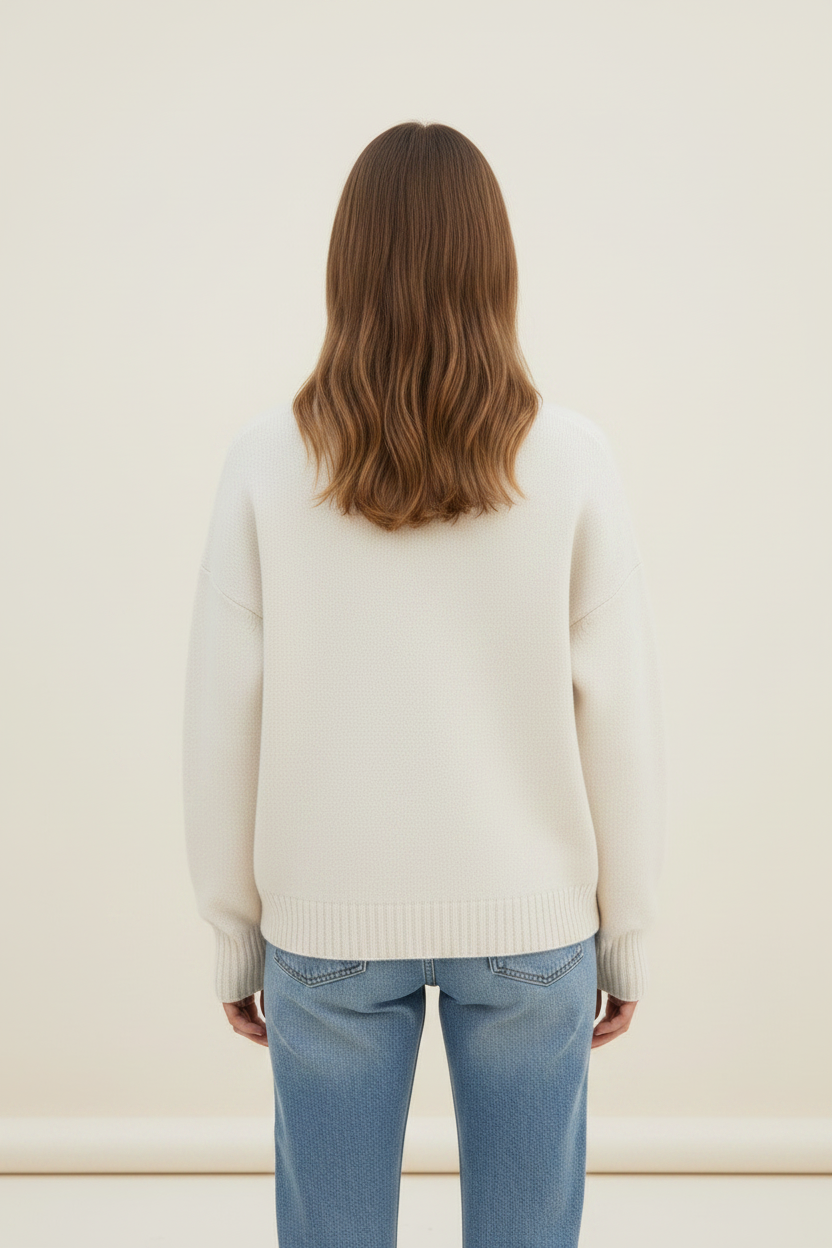 Elegant Knitwear Women | Cream Knitted Cardigan with Cozy Funnel Neck Design | Versatile Layering for Warmth and Style