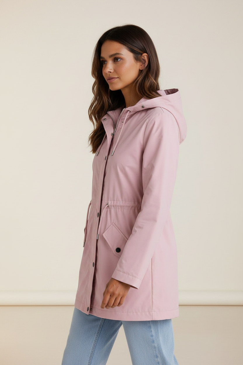Everyday Essentials | Women's Jacket with Hood & Adjustable Waist | Lightweight Waterproof Coat for All Seasons