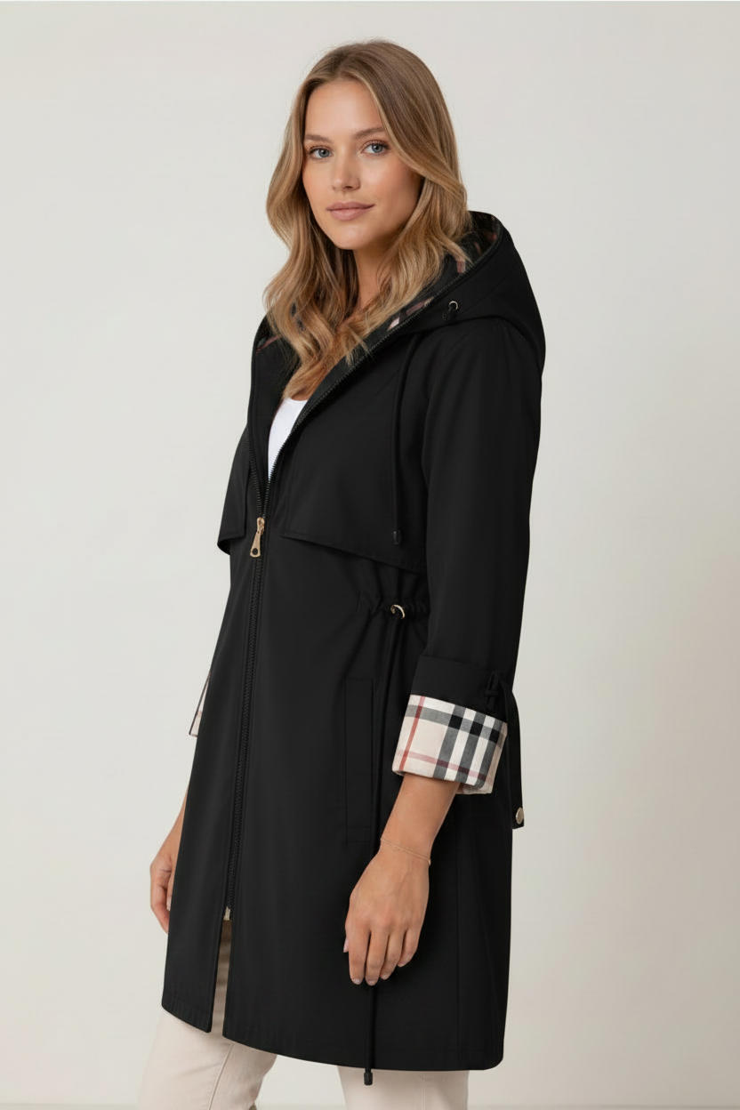 Stylish Women's Hooded Long Jacket with Adjustable Waist for Comfort