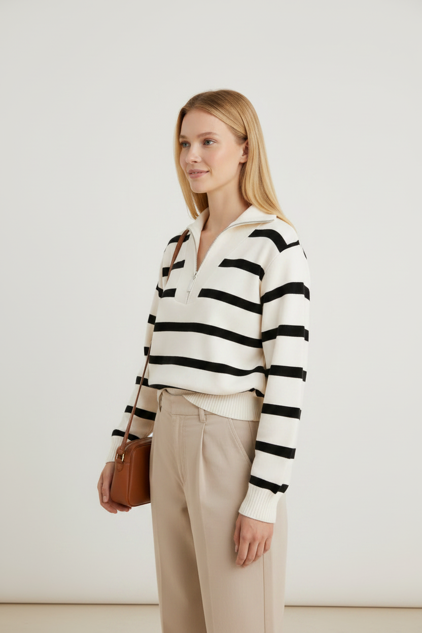 Chic Knitwear | Women's Jumper with Half-Zip Design | Relaxed Fit for Effortless Style
