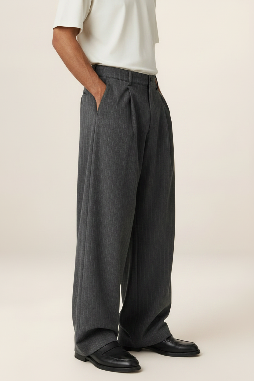 Men’s Pinstripe Wide Leg Trousers – Baggy Tailored Pants