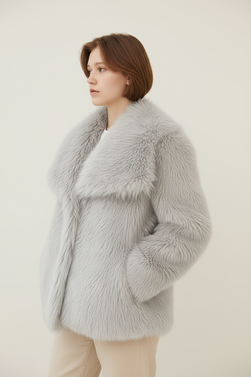Elegant Winter Coat | Women's Faux Fur Jacket with Oversized Shawl Collar | Luxurious Comfort for Special Occasions