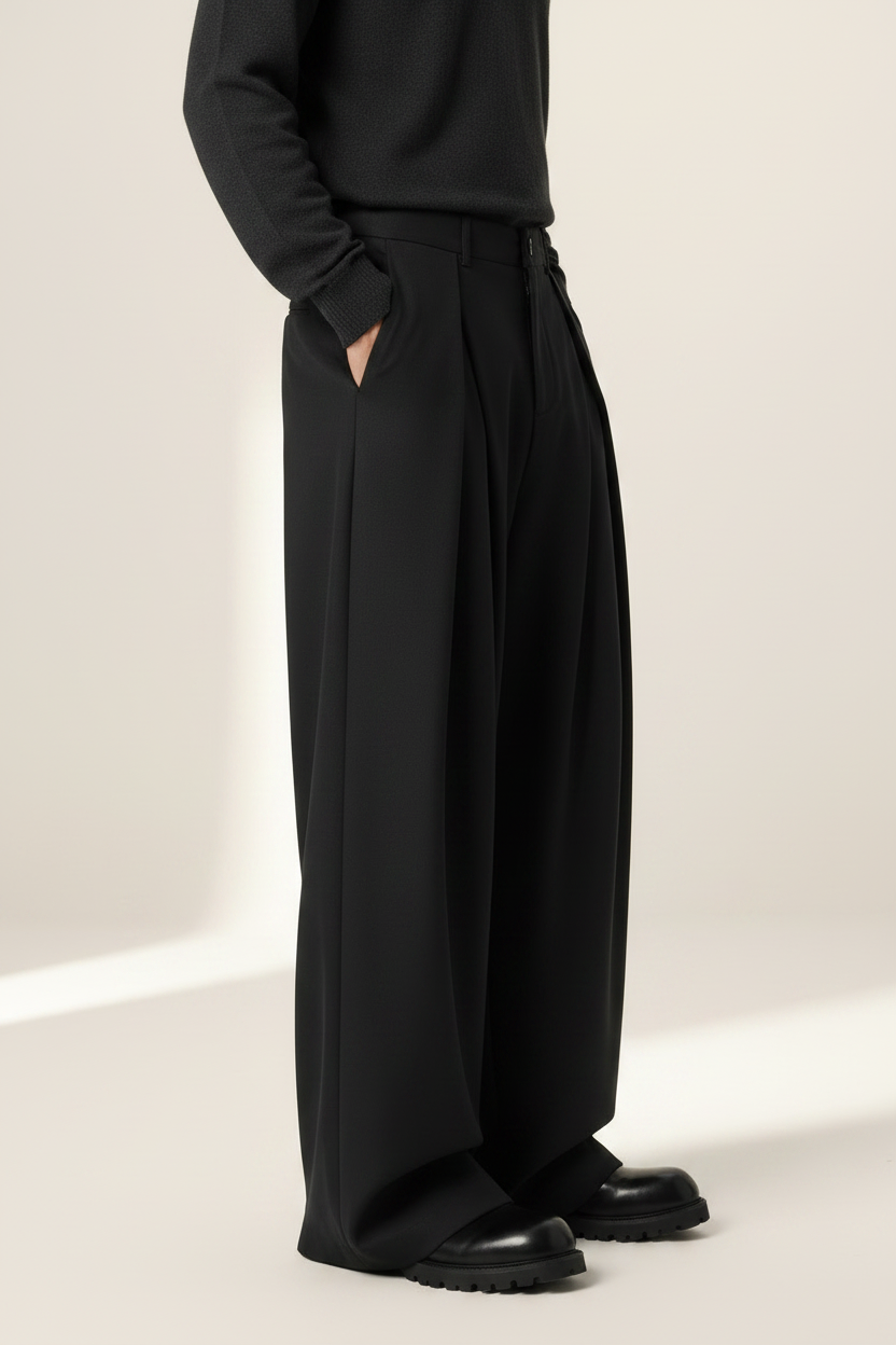Men’s Wide Leg Trousers – Pleated Tailored Baggy Fit