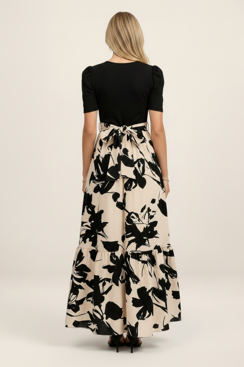 Floral Midi Dress | Women's Dress with Puff Sleeves & Belted Waist for Effortless Elegance