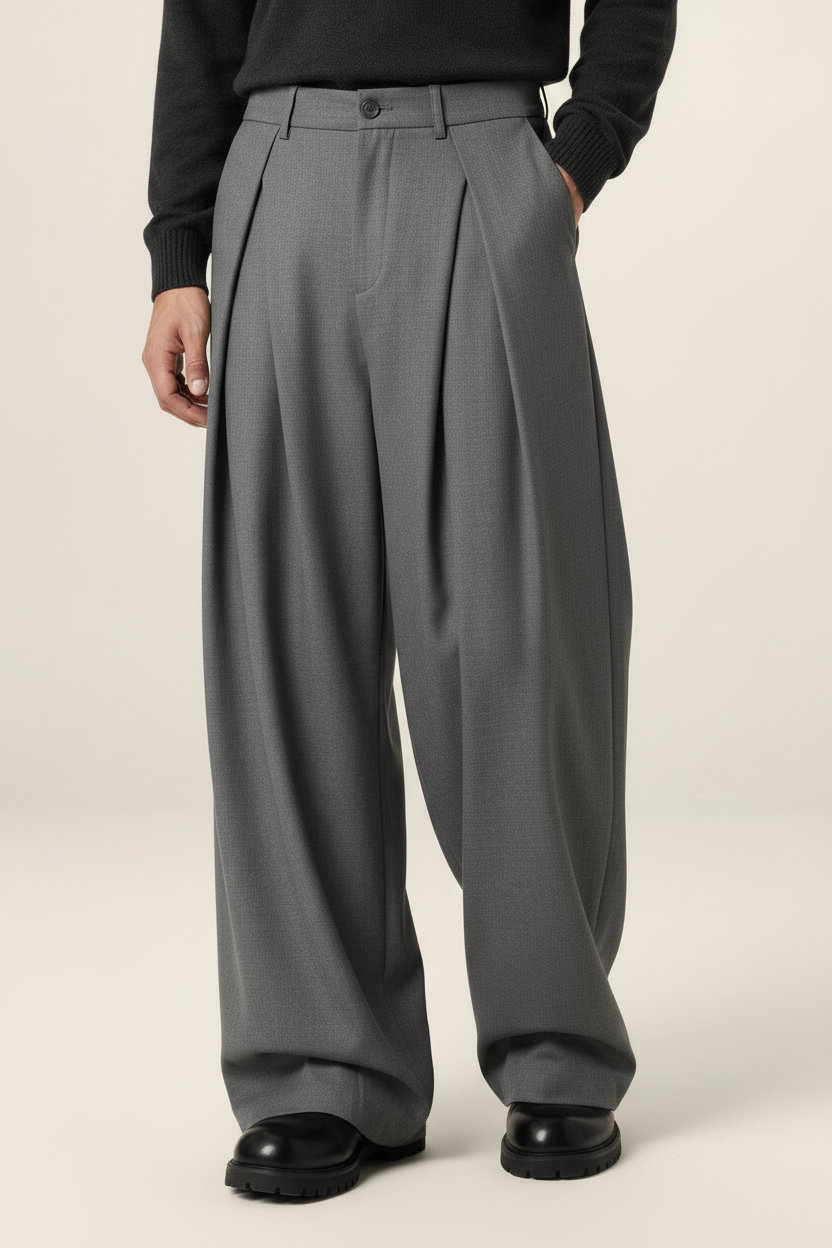 Men’s Wide Leg Trousers – Pleated Tailored Baggy Fit