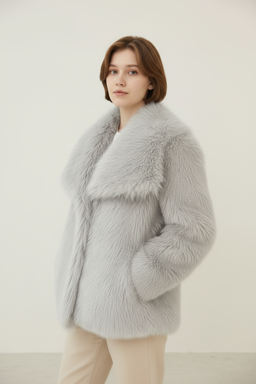 Elegant Winter Coat | Women's Faux Fur Jacket with Oversized Shawl Collar | Luxurious Comfort for Special Occasions