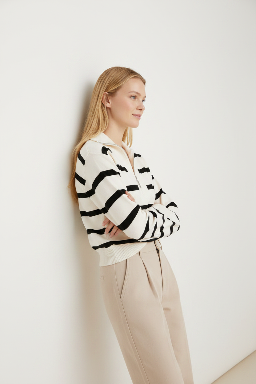 Chic Knitwear | Women's Jumper with Half-Zip Design | Relaxed Fit for Effortless Style