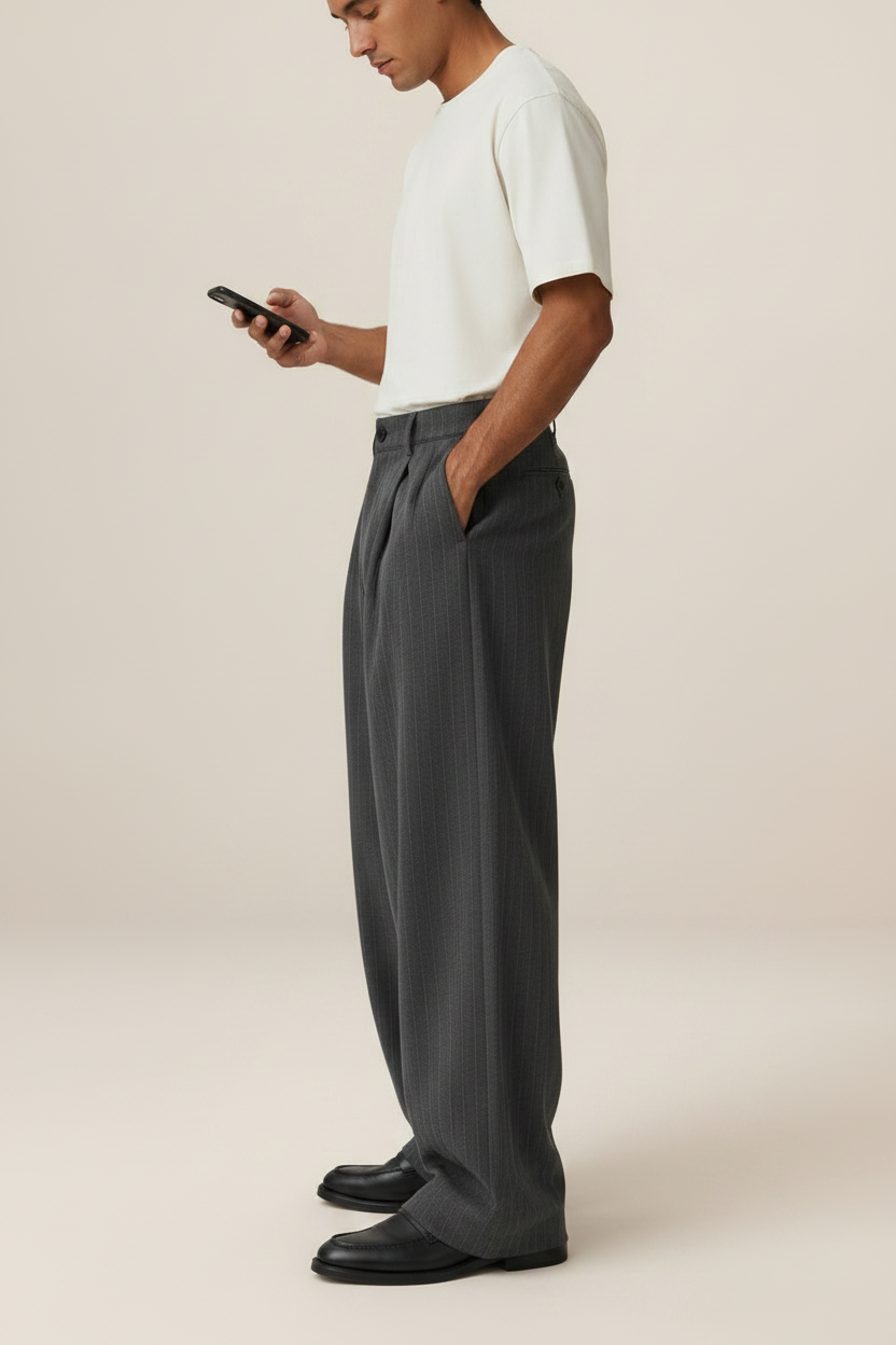 Men’s Pinstripe Wide Leg Trousers – Baggy Tailored Pants