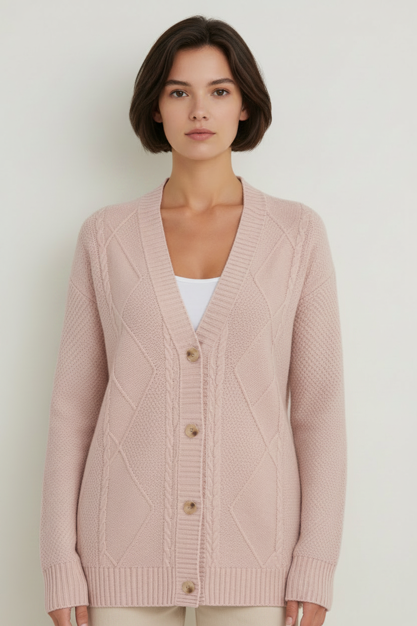Elegant Cable Knit | Women's Cardigan Sweater with V-Neck Design | Soft Knit for All-Day Comfort