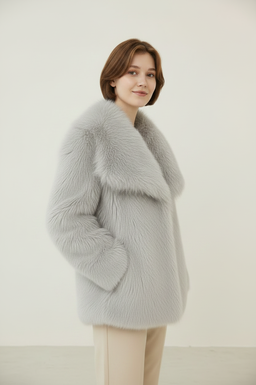 Elegant Winter Coat | Women's Faux Fur Jacket with Oversized Shawl Collar | Luxurious Comfort for Special Occasions