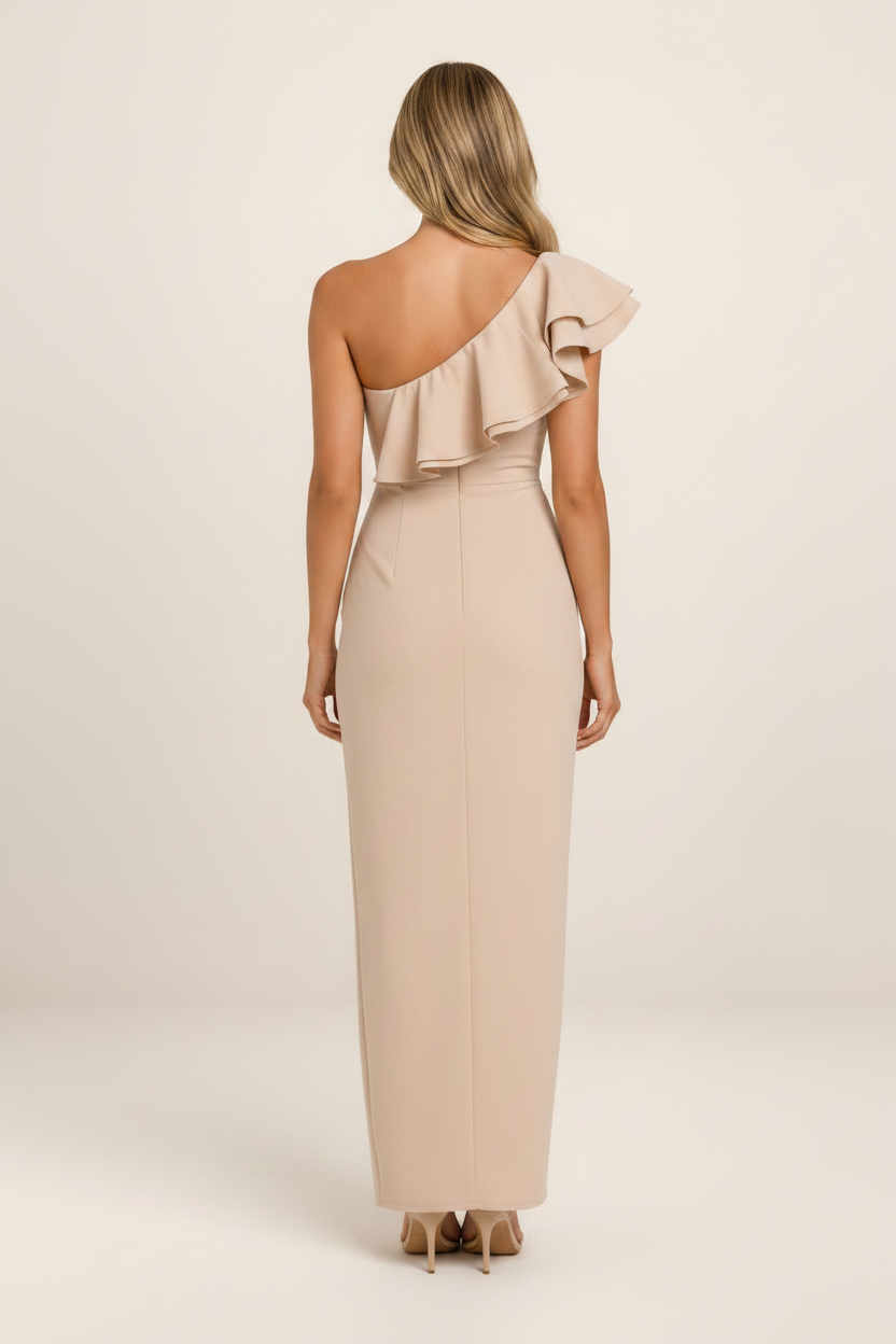 Elegant Occasion Dress | One Shoulder Ruffle Maxi Dress with Slit | Flattering Fit for Special Events