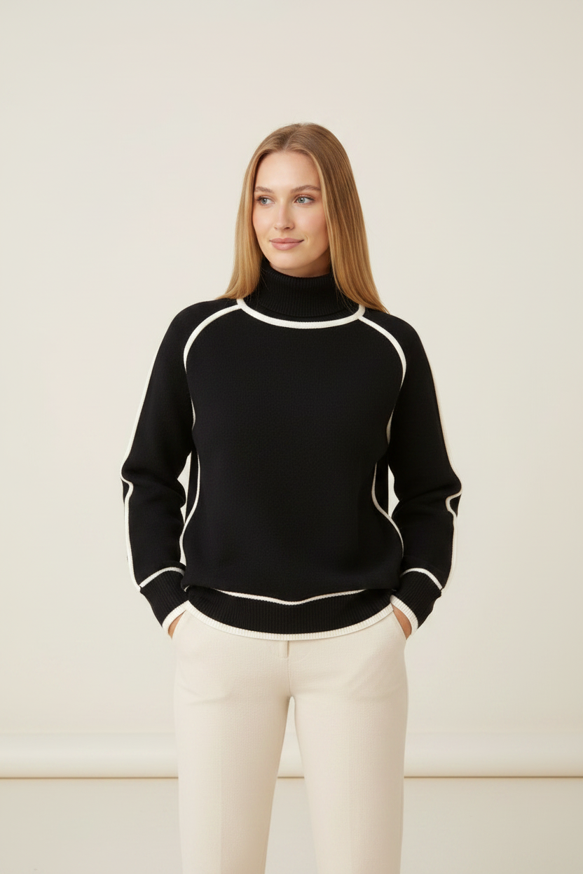 Cozy Knitwear | Women's Jumper with Roll Neck & Contrast Trim | Relaxed Fit for Effortless Cold-Weather Styling