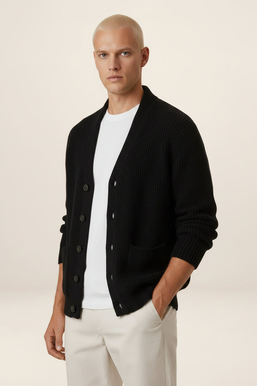 Men's Shawl Collar Cardigan - Knit Cardigan