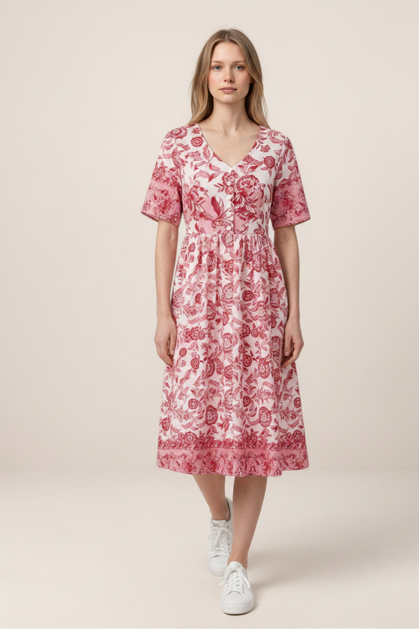 Floral Dress | Women's Dress with V-Neck Design | Relaxed Fit for Effortless Summer Elegance