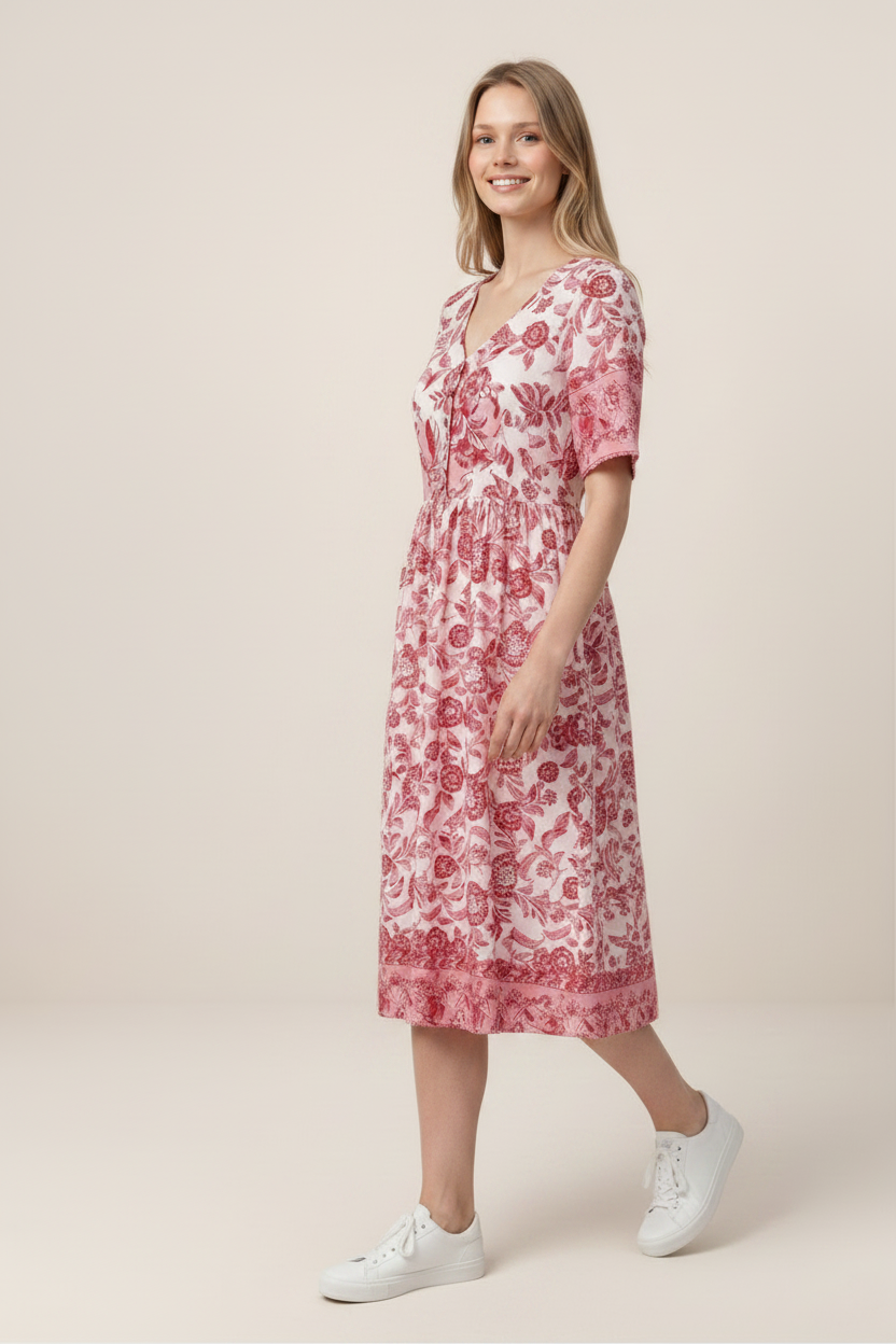 Floral Dress | Women's Dress with V-Neck Design | Relaxed Fit for Effortless Summer Elegance
