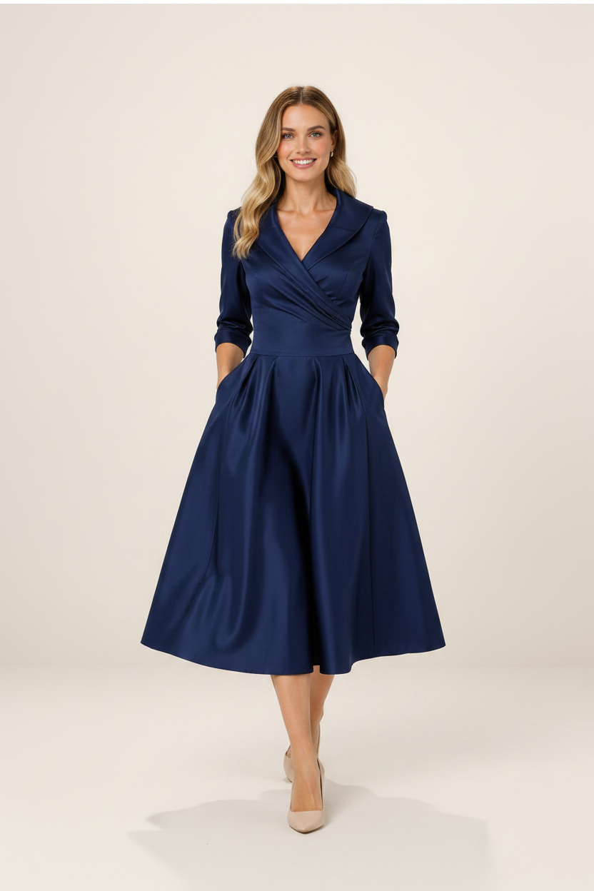 Elegant Wrap Midi Dress | Satin Feel Fabric with Flattering Silhouette for Effortless Style