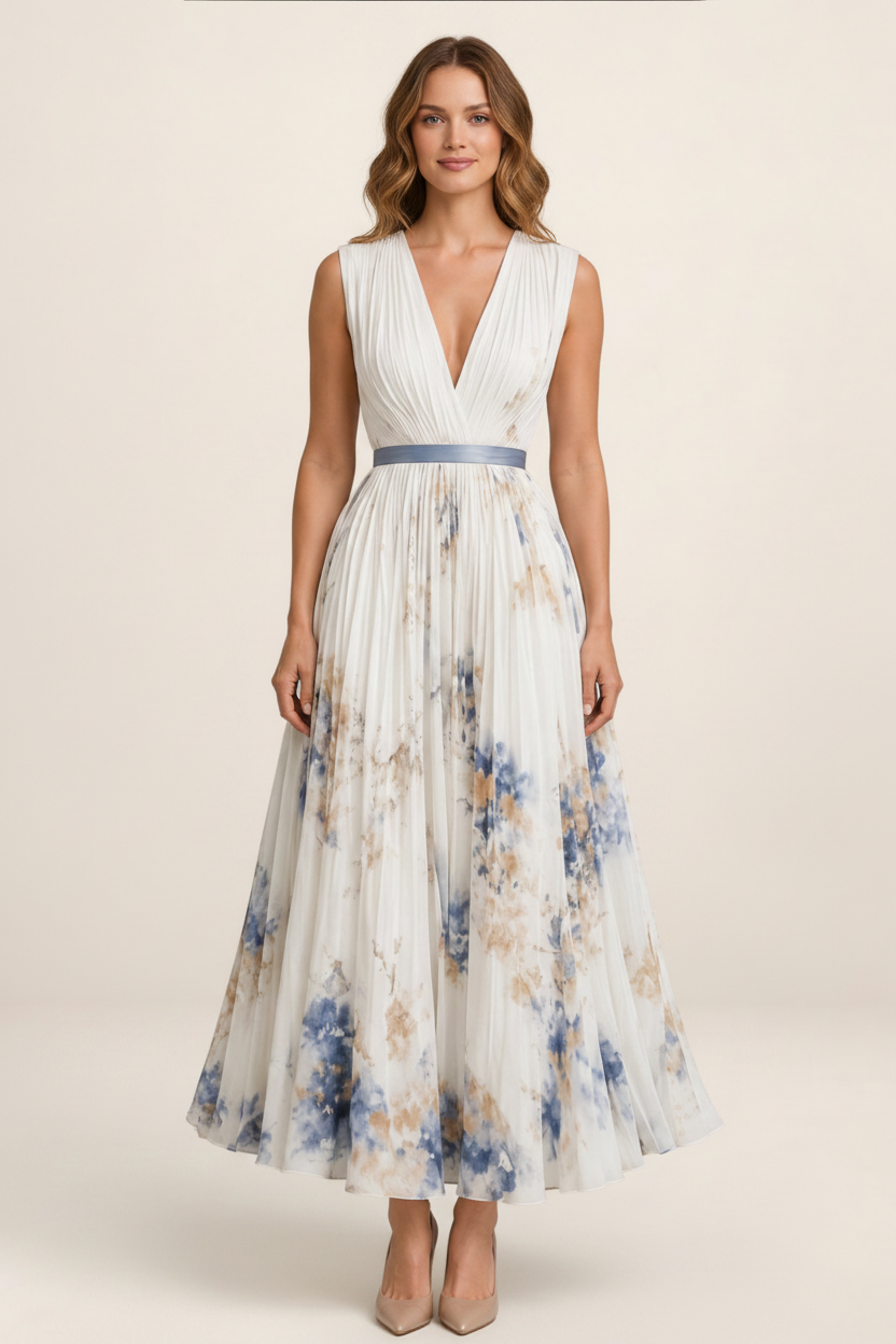 Elegant Floral Maxi Dress | Pleated A-Line Design for Effortless Style
