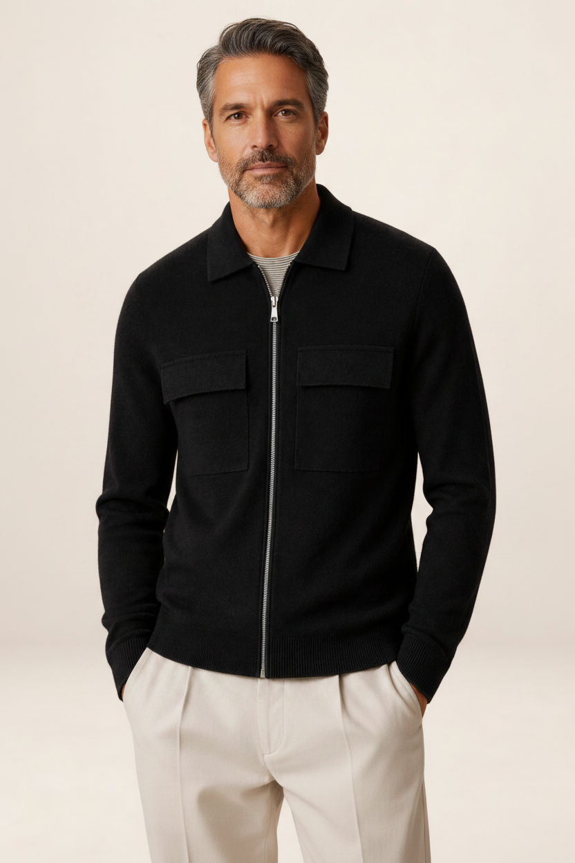 Men's Knit Jacket Full Zip Overshirt Smart Casual